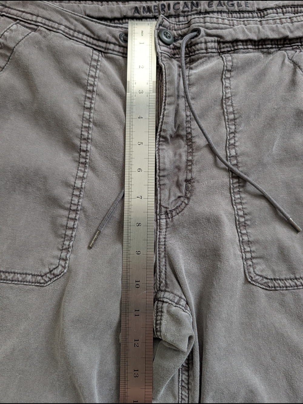 American Eagle Womens Haze Grey Dreamy High Waist Baggy Wide Leg Cargo Pant 12R - Picture 11 of 16